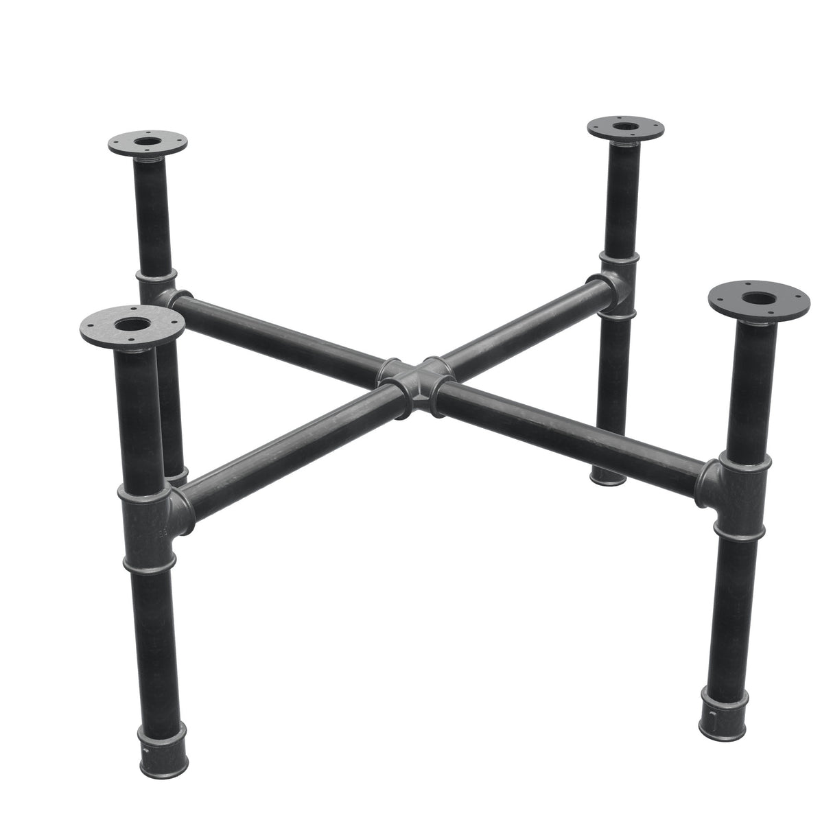 Base de mesa de centro, patas en cruz, hierro fundido y acero Ø 42 mm, 101 × 101 cm, altura 54 cm