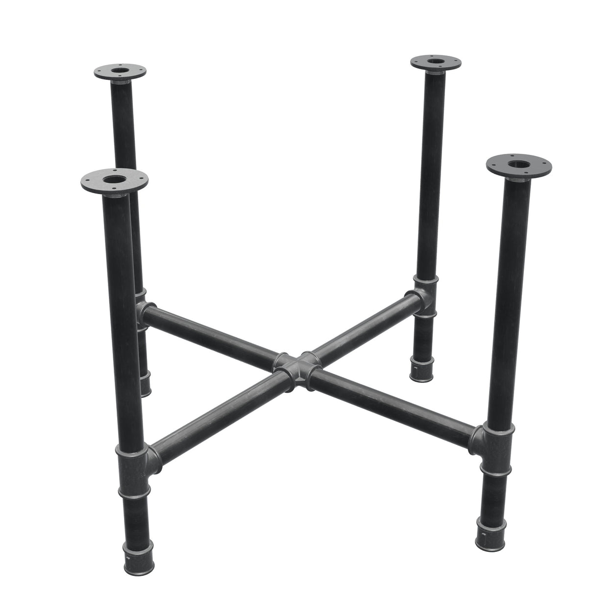 Base de mesa de comedor, patas en cruz, hierro fundido y acero Ø 42 mm, 101 × 101 cm, altura 74 cm