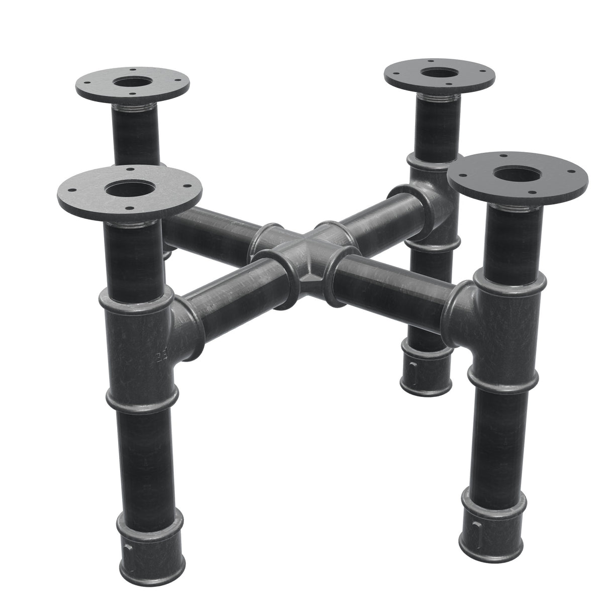 Base de mesa de centro, patas en cruz, hierro fundido y acero Ø 42 mm, 51 × 51 cm, altura 34 cm