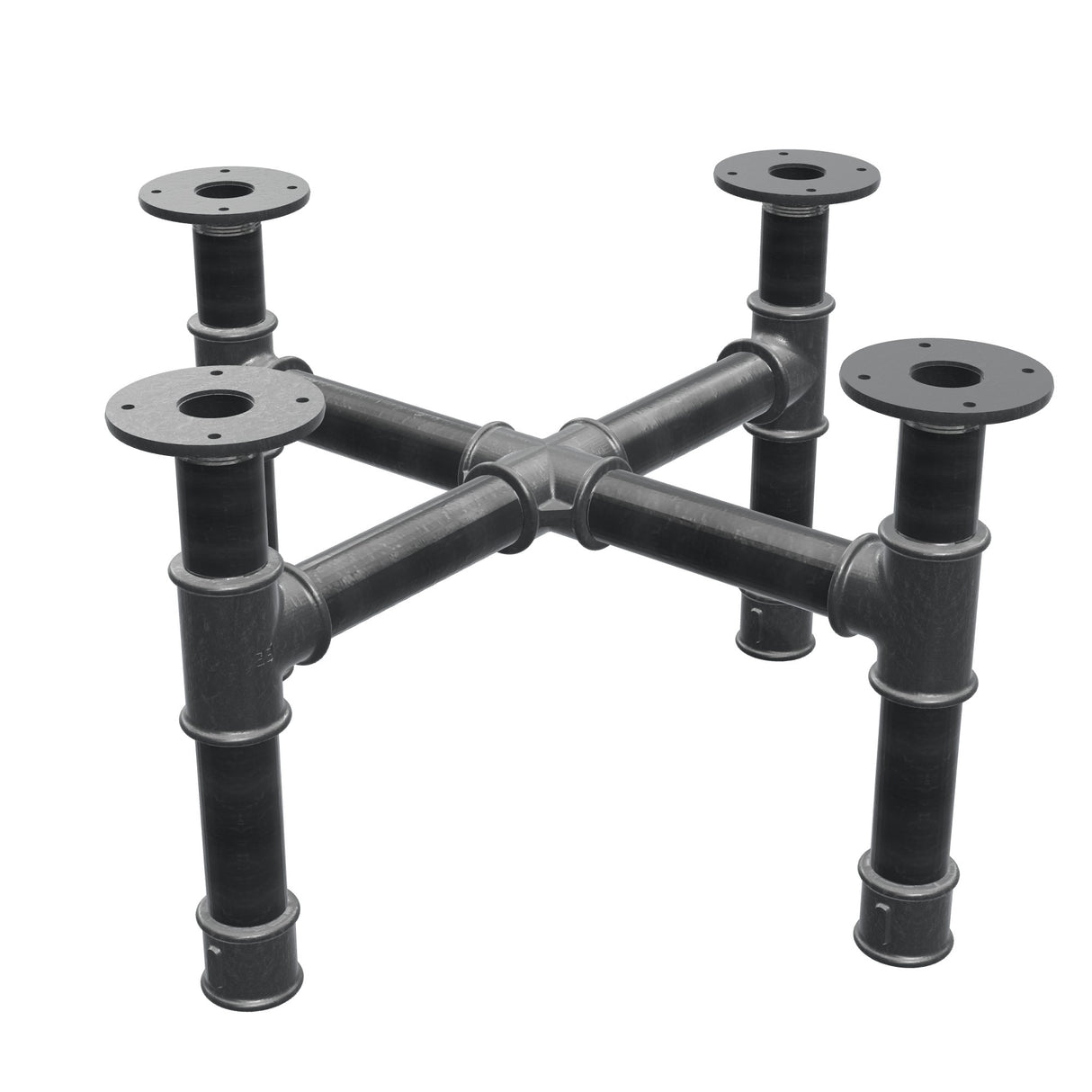 Base de mesa de centro, patas en cruz, hierro fundido y acero Ø 42 mm, 61 × 61 cm, altura 34 cm