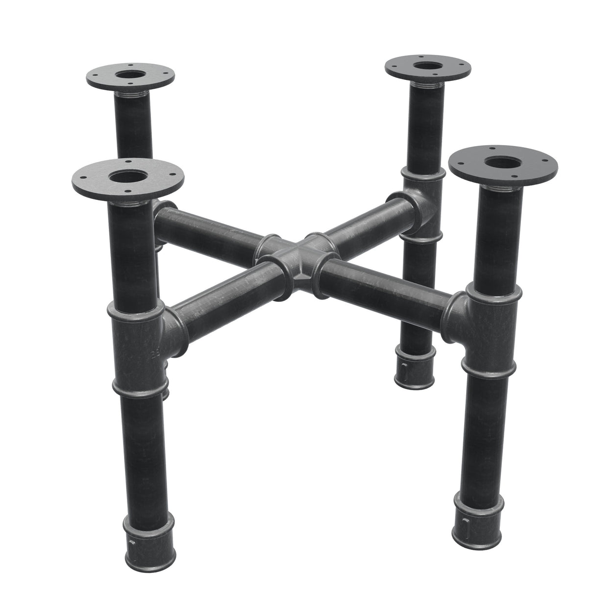 Base de mesa de centro, patas en cruz, hierro fundido y acero Ø 42 mm, 61 × 61 cm, altura 44 cm