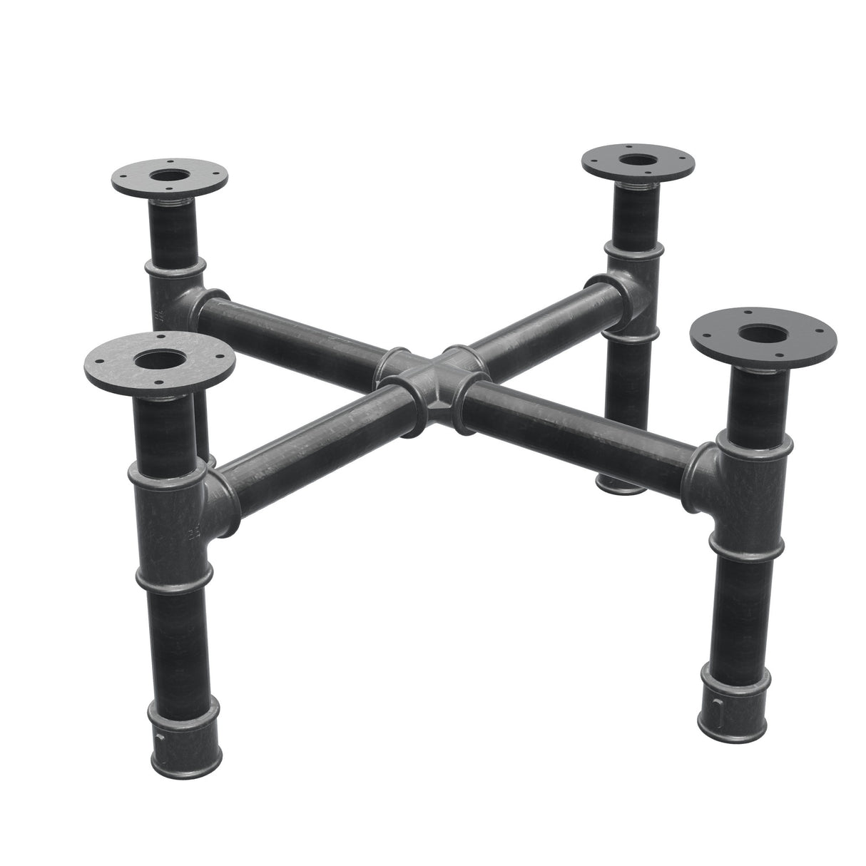 Base de mesa de centro, patas en cruz, hierro fundido y acero Ø 42 mm, 71 × 71 cm, altura 34 cm