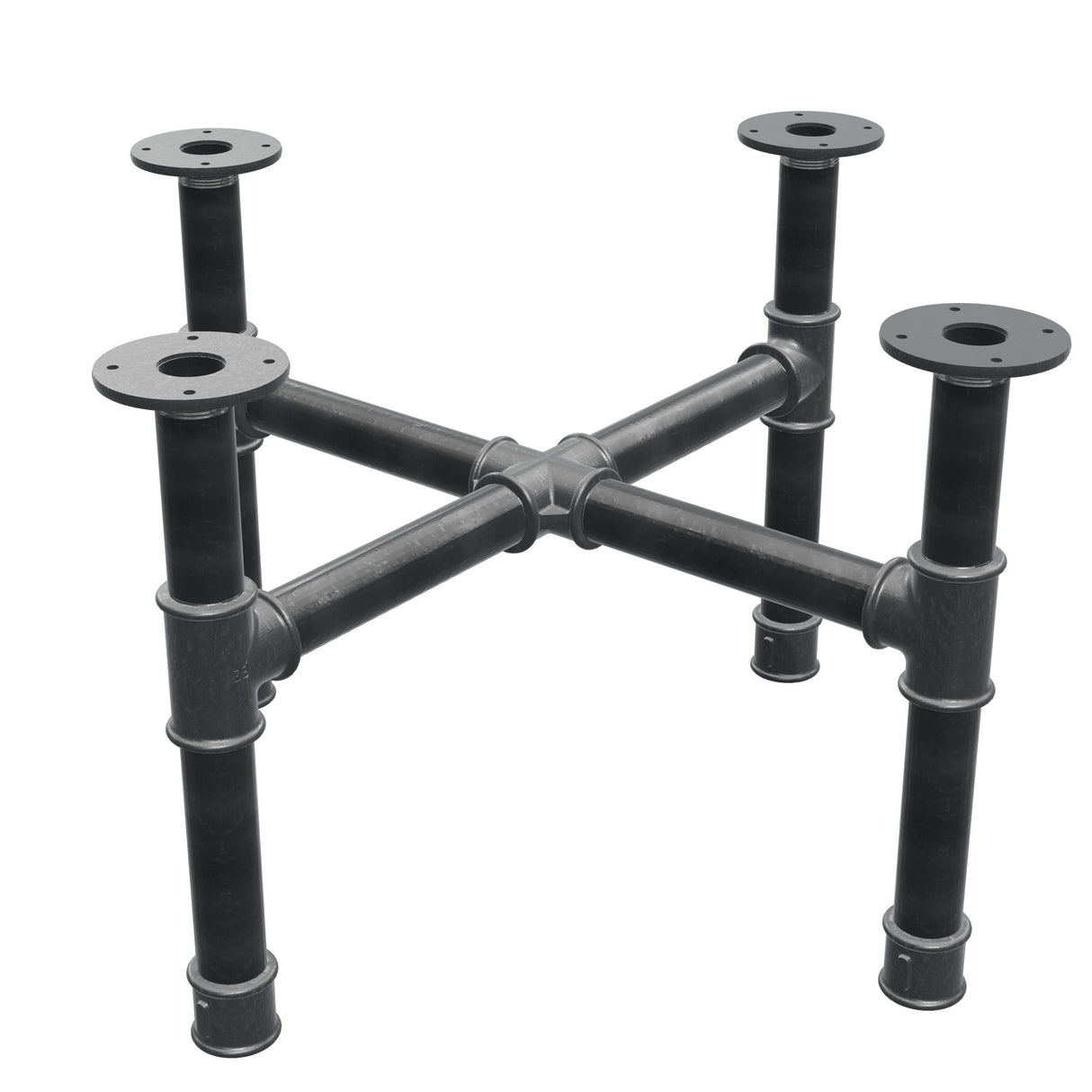 Base de mesa de centro, patas en cruz, hierro fundido y acero Ø 42 mm, 71 × 71 cm, altura 44 cm