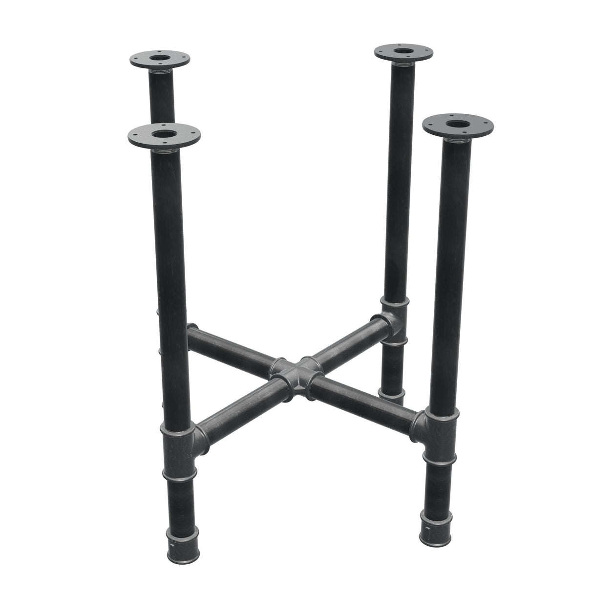 Base de mesa de comedor, patas en cruz, hierro fundido y acero Ø 42 mm, 71 × 71 cm, altura 74 cm