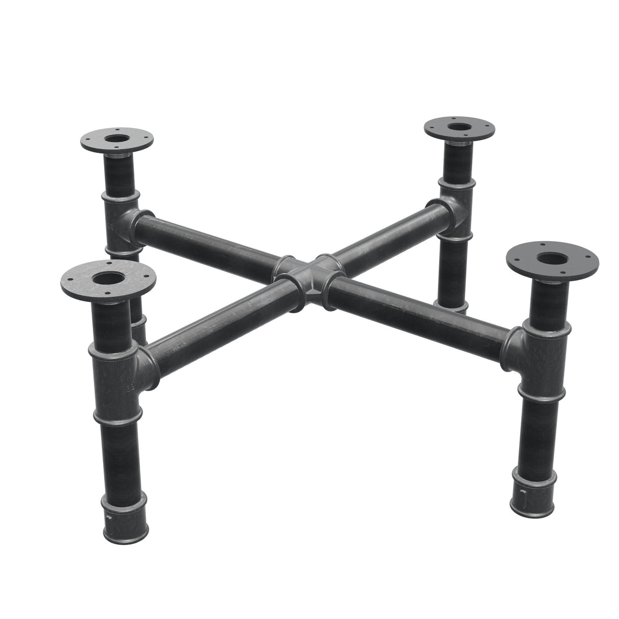 Base de mesa de centro, patas en cruz, hierro fundido y acero Ø 42 mm, 81 × 81 cm, altura 34 cm