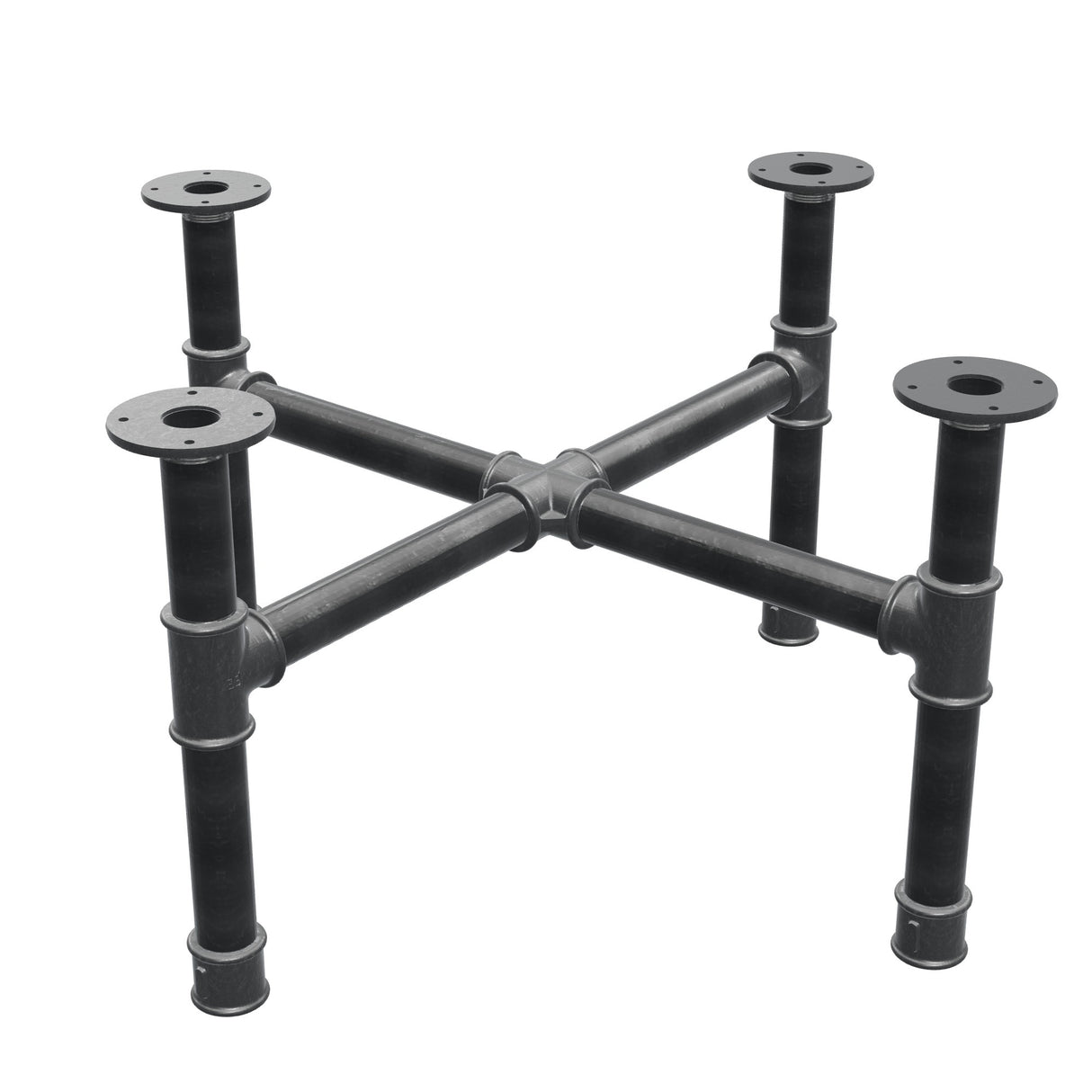 Base de mesa de centro, patas en cruz, hierro fundido y acero Ø 42 mm, 81 × 81 cm, altura 44 cm