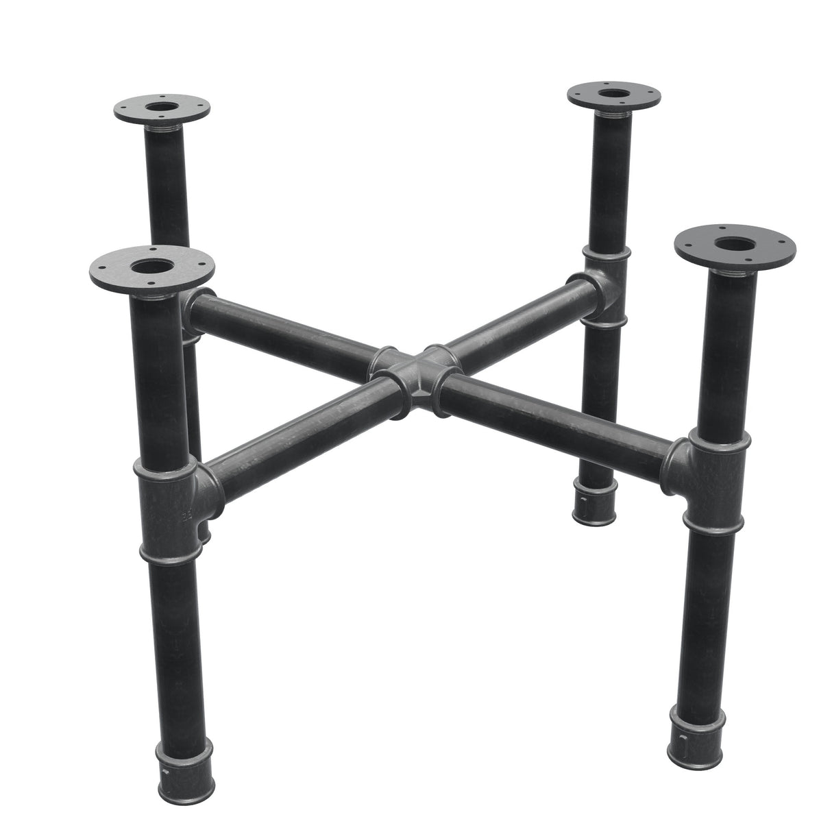 Base de mesa de centro, patas en cruz, hierro fundido y acero Ø 42 mm, 81 × 81 cm, altura 54 cm