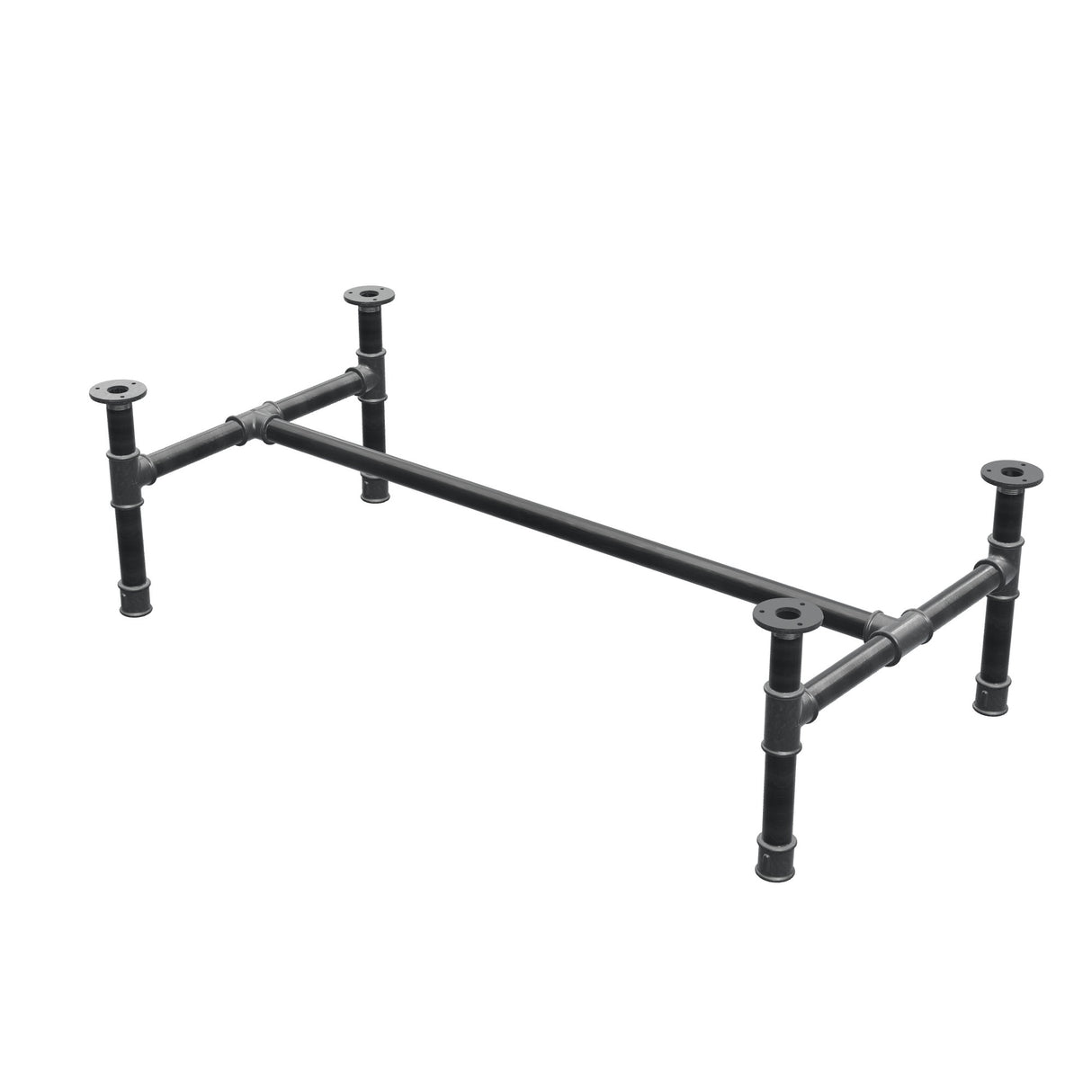 Base de mesa de centro, estructura en H, hierro fundido y acero Ø 34 mm, 112 × 56 cm, altura 32 cm