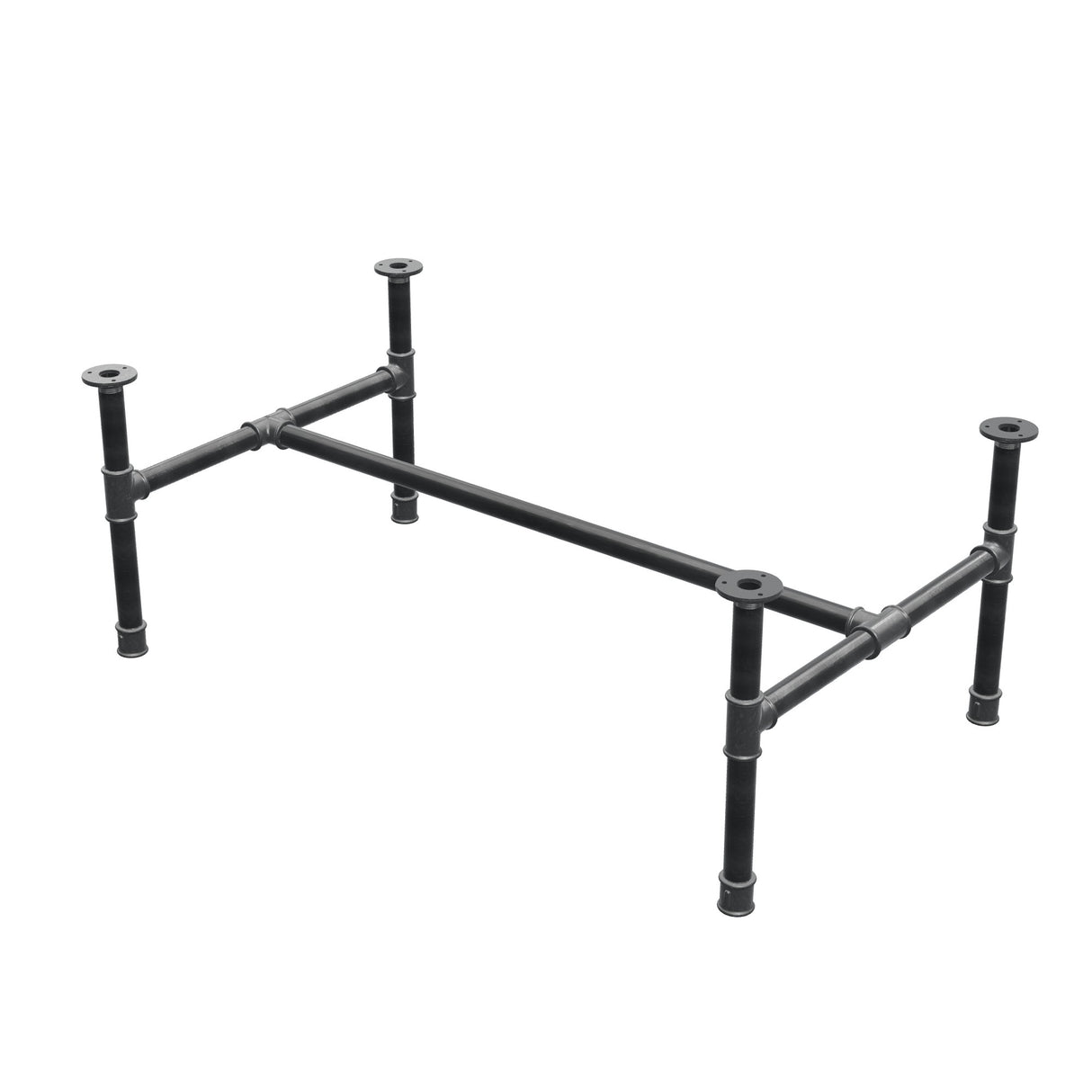 Base de mesa de centro, estructura en H, hierro fundido y acero Ø 34 mm, 112 × 66 cm, altura 42 cm