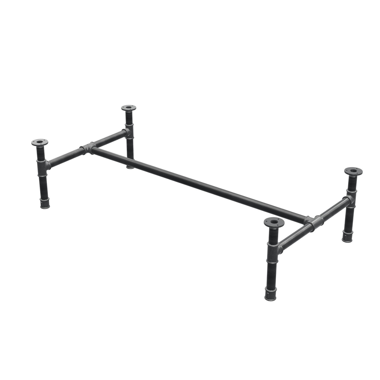 Base de mesa de centro, estructura en H, hierro fundido y acero Ø 34 mm, 132 × 66 cm, altura 32 cm