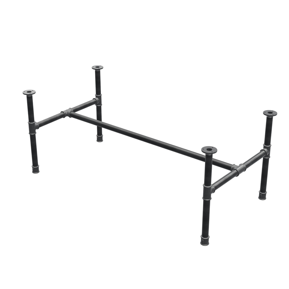 Base de mesa de centro, estructura en H, hierro fundido y acero Ø 34 mm, 132 × 66 cm, altura 52 cm