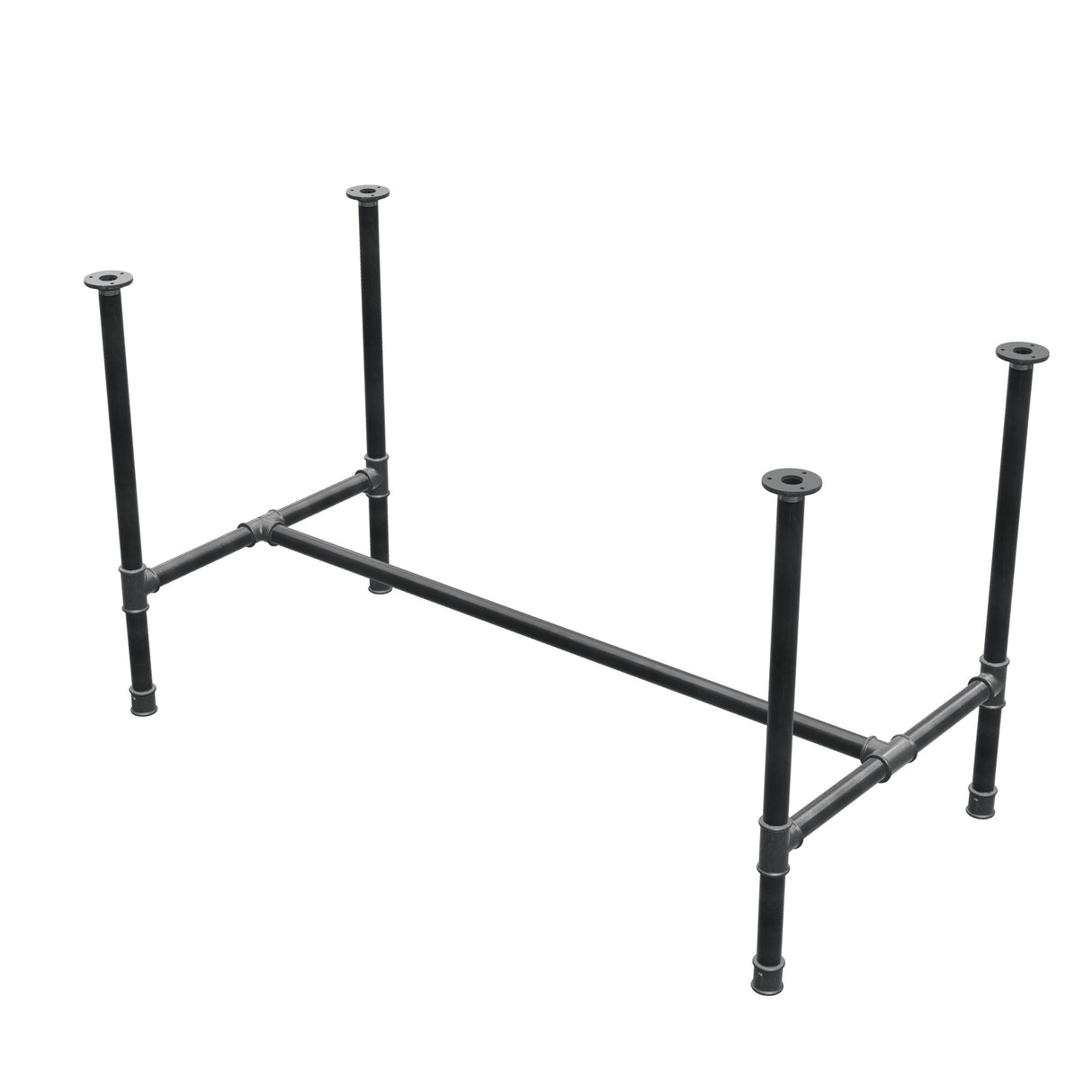 Base de mesa de comedor, estructura en H, hierro fundido y acero Ø 34 mm, 132 × 66 cm, altura 75 cm