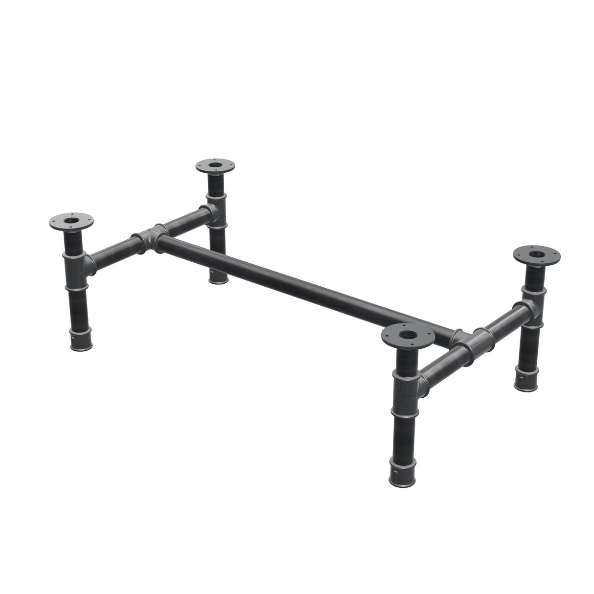 Base de mesa de centro, estructura en H, hierro fundido y acero Ø 42 mm, 106 × 61 cm, altura 34 cm