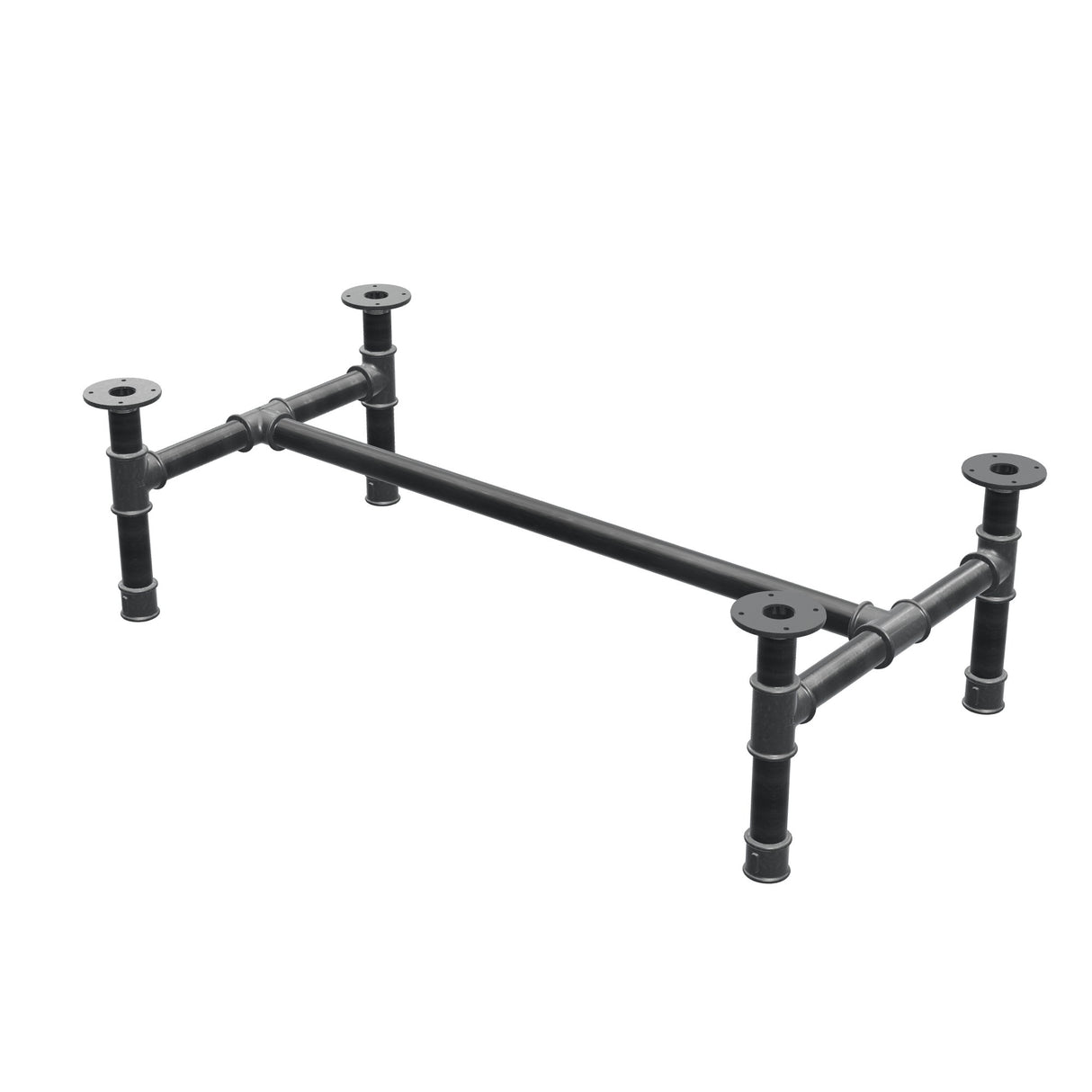 Base de mesa de centro, estructura en H, hierro fundido y acero Ø 42 mm, 116 × 61 cm, altura 34 cm