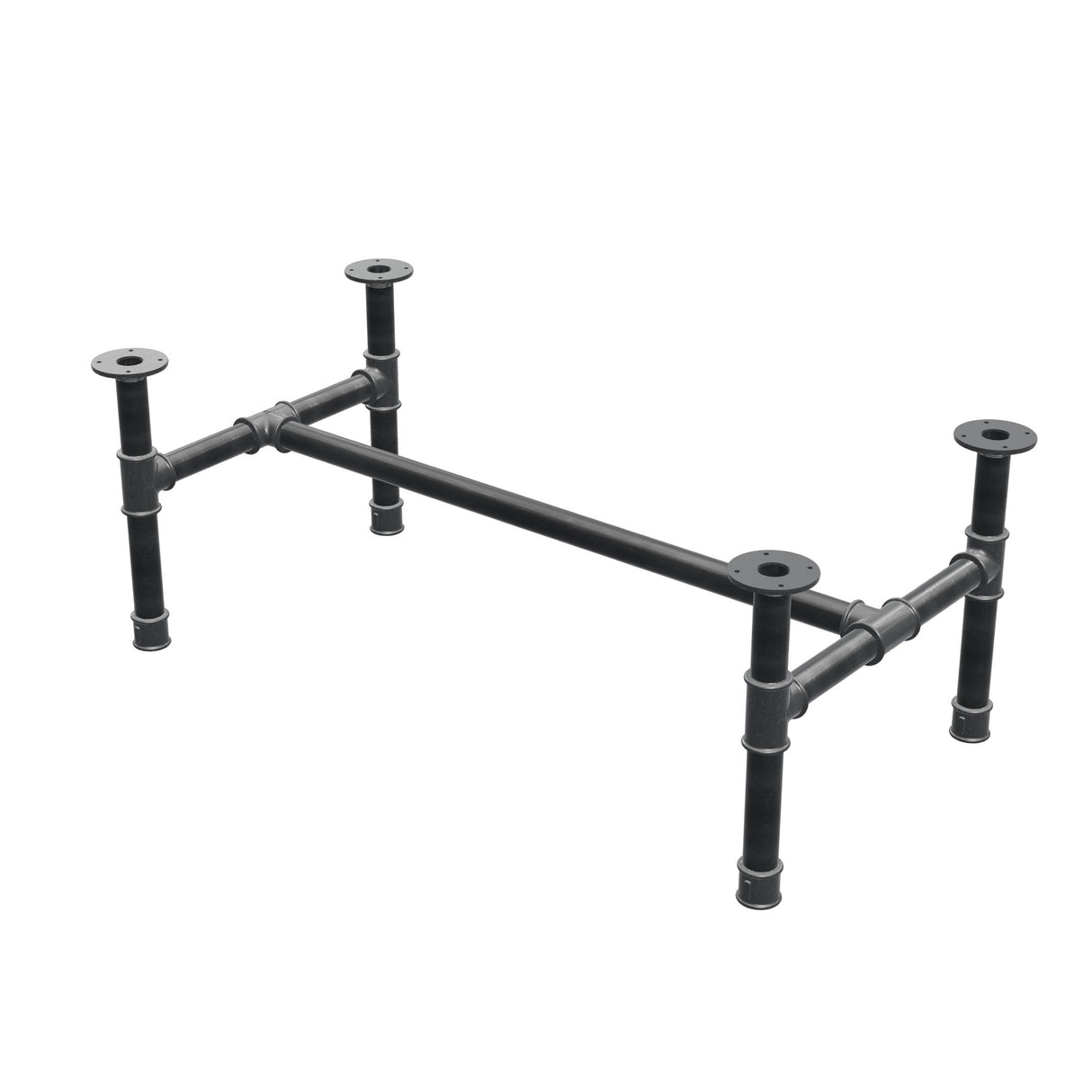 Base de mesa de centro, estructura en H, hierro fundido y acero Ø 42 mm, 116 × 61 cm, altura 44 cm
