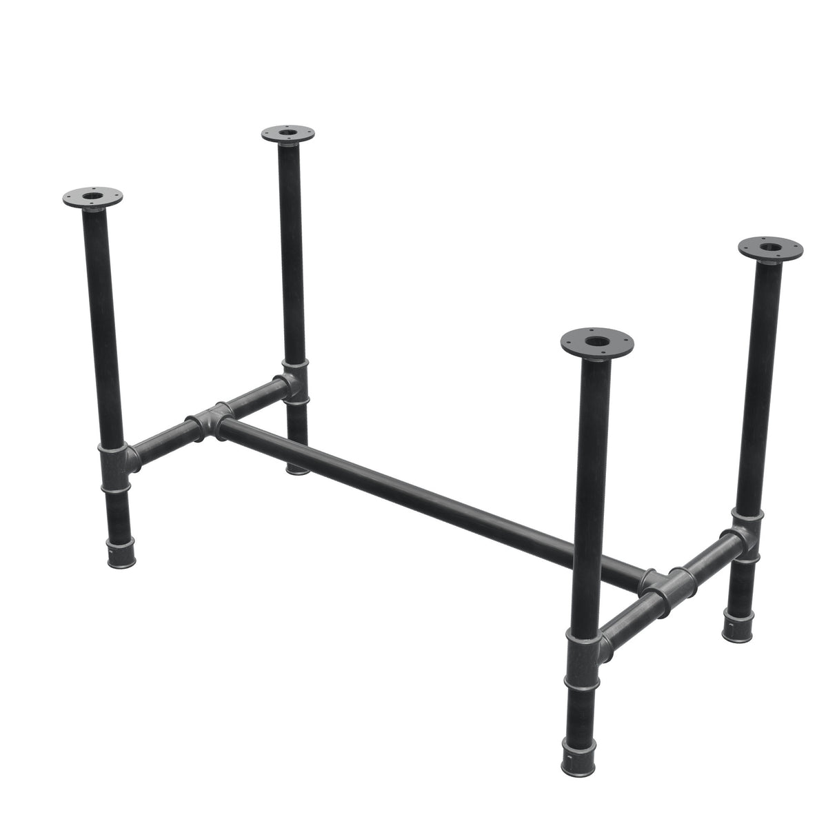 Base de mesa de comedor, estructura en H, hierro fundido y acero Ø 42 mm, 116 × 61 cm, altura 74 cm