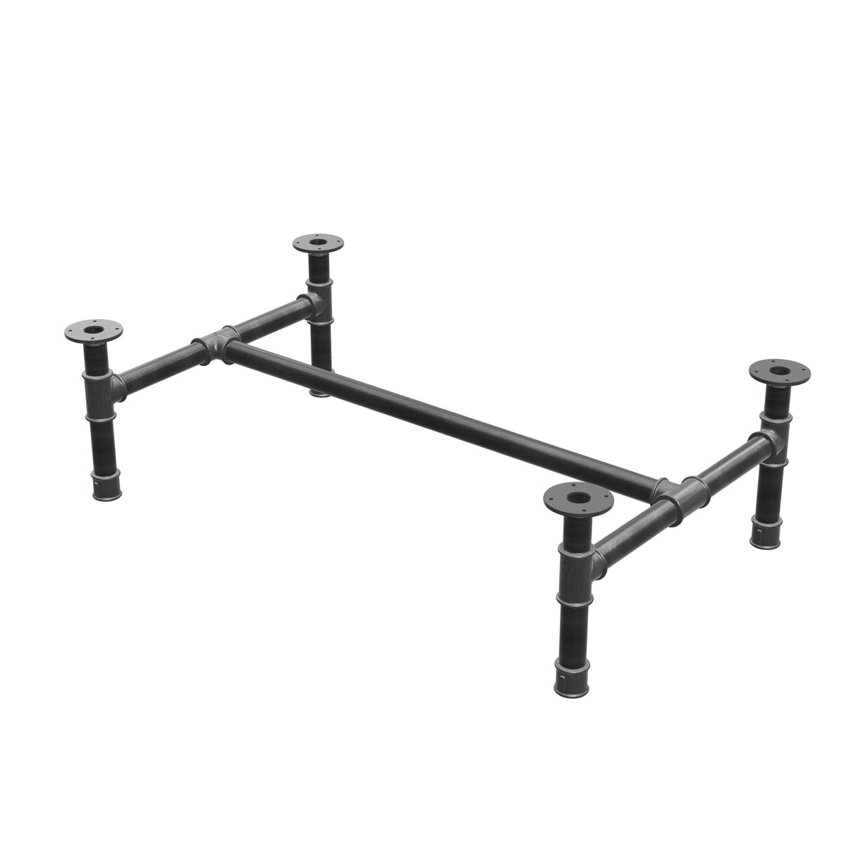 Base de mesa de centro, estructura en H, hierro fundido y acero Ø 42 mm, 116 × 71 cm, altura 34 cm