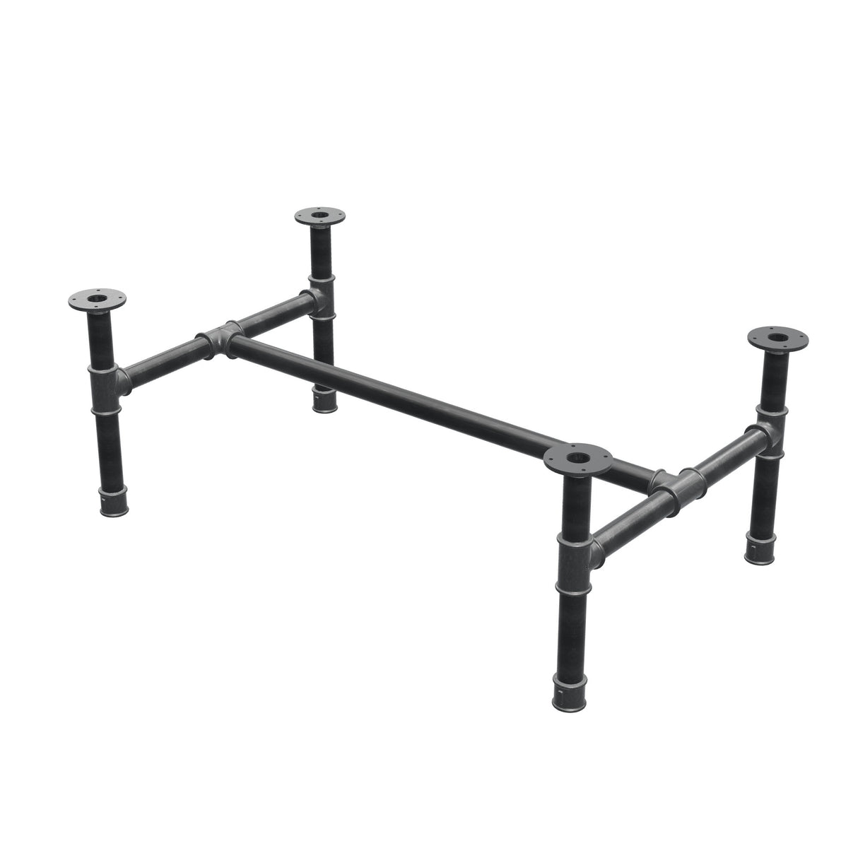 Base de mesa de centro, estructura en H, hierro fundido y acero Ø 42 mm, 116 × 71 cm, altura 44 cm