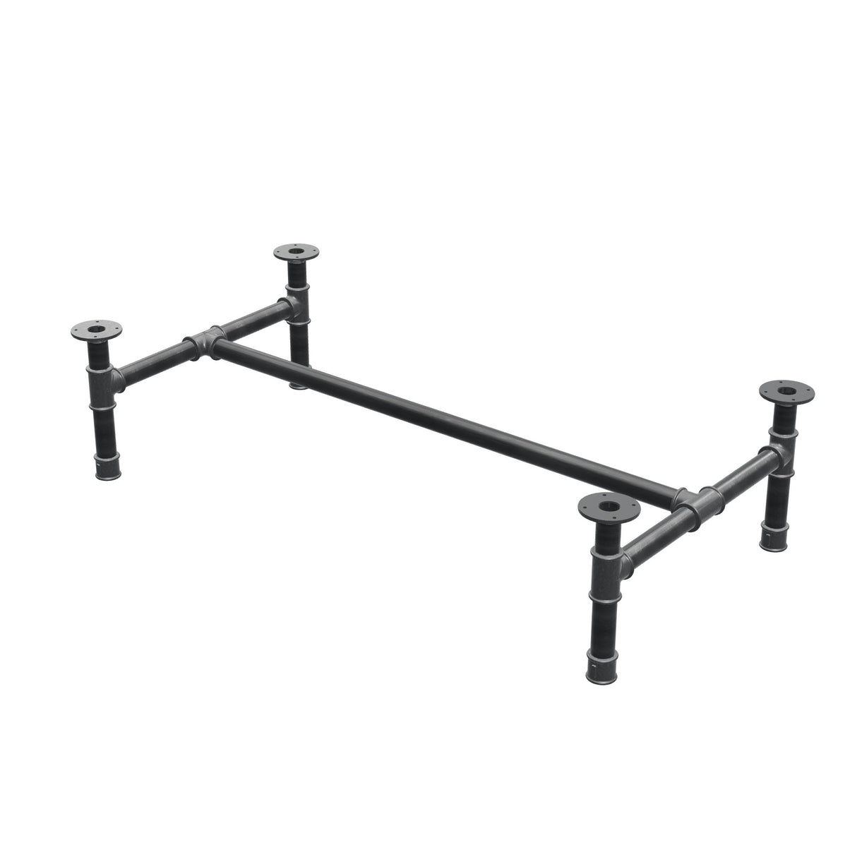 Base de mesa de centro, estructura en H, hierro fundido y acero Ø 42 mm, 136 × 71 cm, altura 34 cm