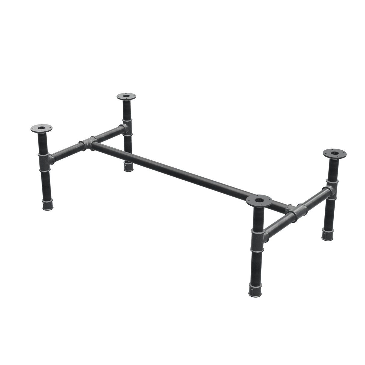 Base de mesa de centro, estructura en H, hierro fundido y acero Ø 42 mm, 136 × 71 cm, altura 44 cm