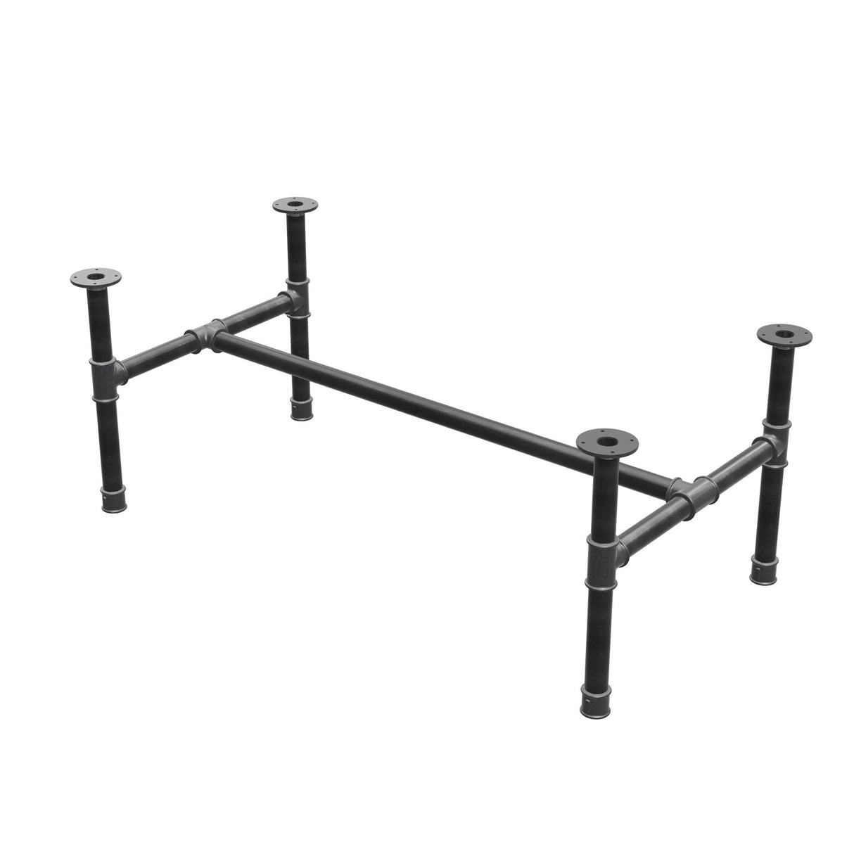 Base de mesa de centro, estructura en H, hierro fundido y acero Ø 42 mm, 136 × 71 cm, altura 54 cm