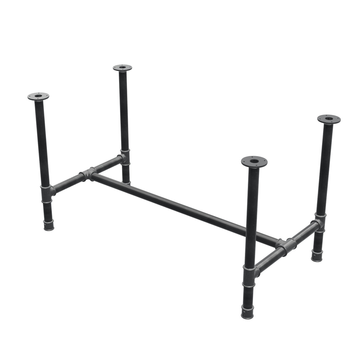 Base de mesa de comedor, estructura en H, hierro fundido y acero Ø 42 mm, 136 × 71 cm, altura 74 cm