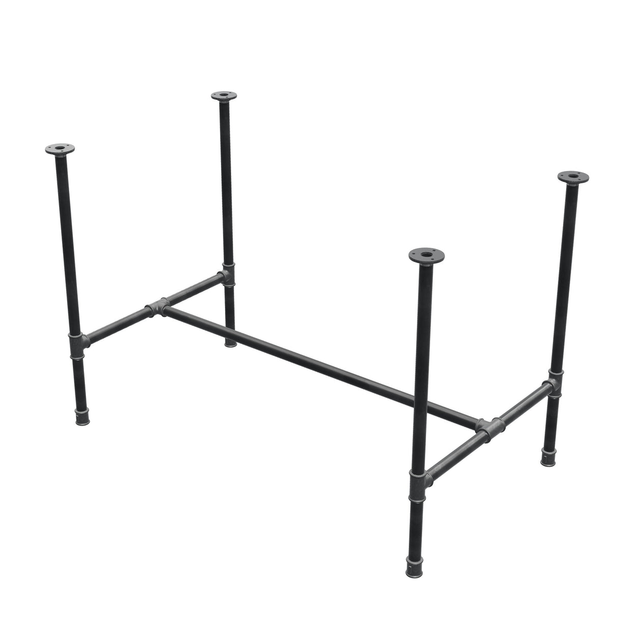 Base de mesa de comedor, estructura en H, hierro fundido y acero Ø 27 mm, 111 × 65 cm, altura 74 cm