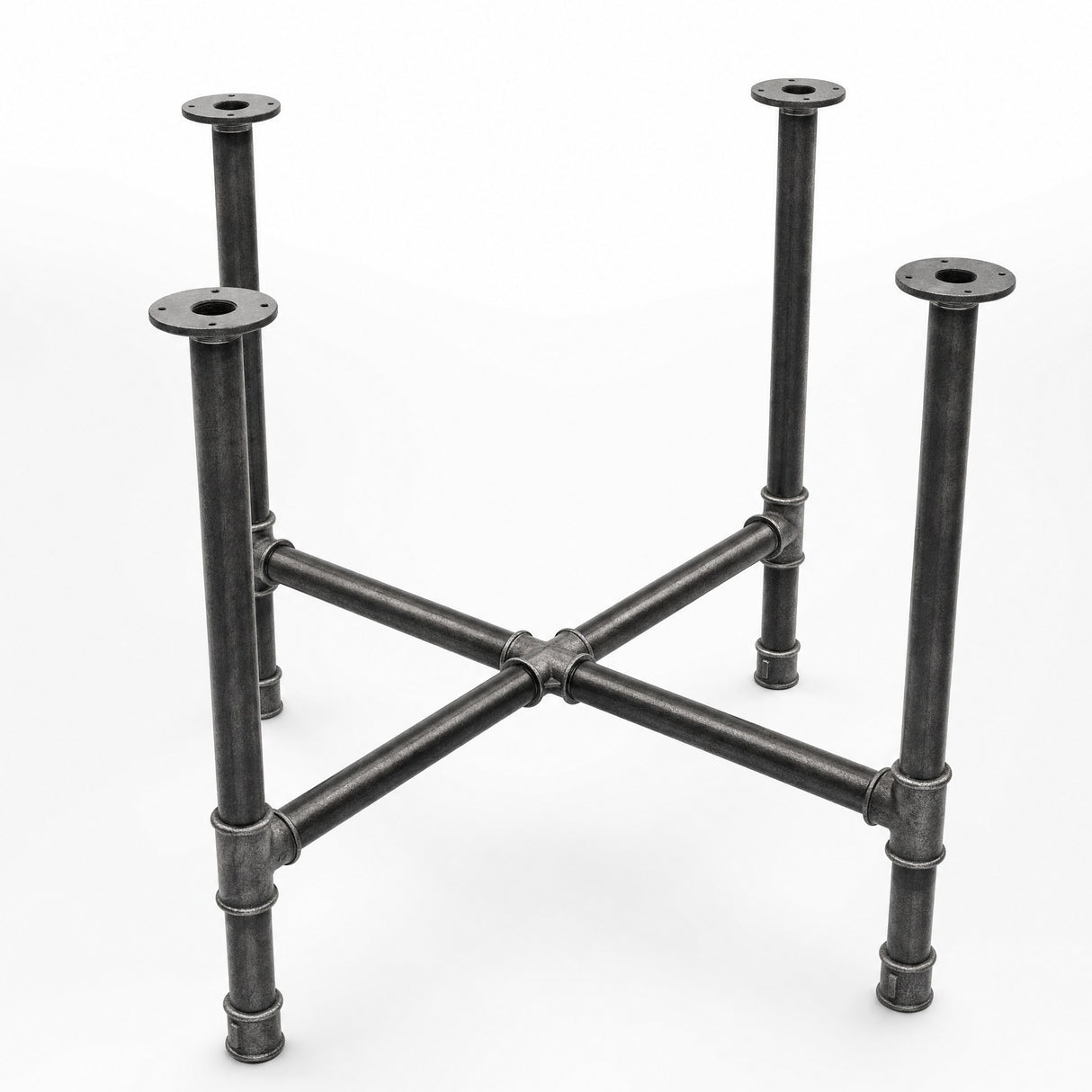 Base de mesa de comedor, hierro fundido y acero barnizado, cruz Ø 42 mm, vista de tres cuartos en estudio
