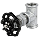 Racor estilo válvula de 1/2'' con volante negro de 52 mm, tuerca de acero inoxidable, racor de hierro fundido galvanizado