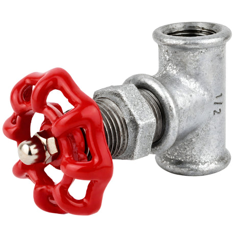 Racor estilo válvula de 1/2'' con volante rojo de 52 mm, tuerca de acero inoxidable, racor de hierro fundido galvanizado