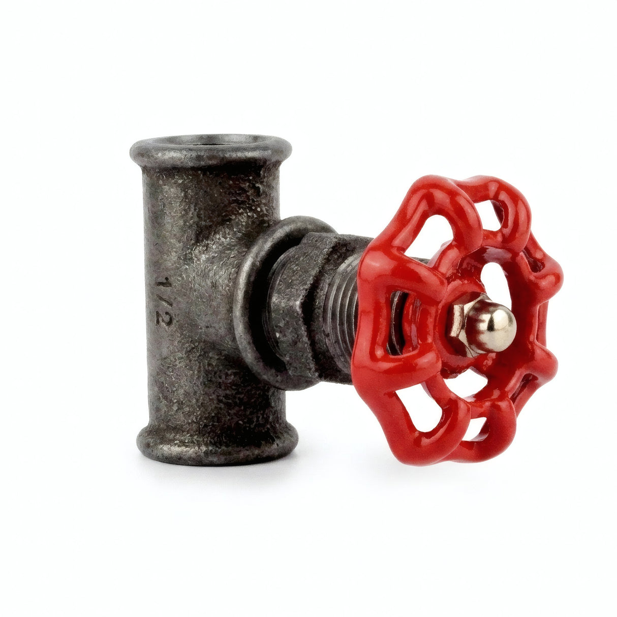 Raccord fonte 1/2'' style vanne avec volant rouge 52mm - photo produit fond blanc 1