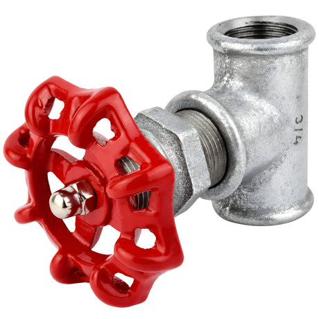 Racor estilo válvula de 3/4'' con volante rojo de 72 mm, tuerca de acero inoxidable, racor de hierro fundido galvanizado