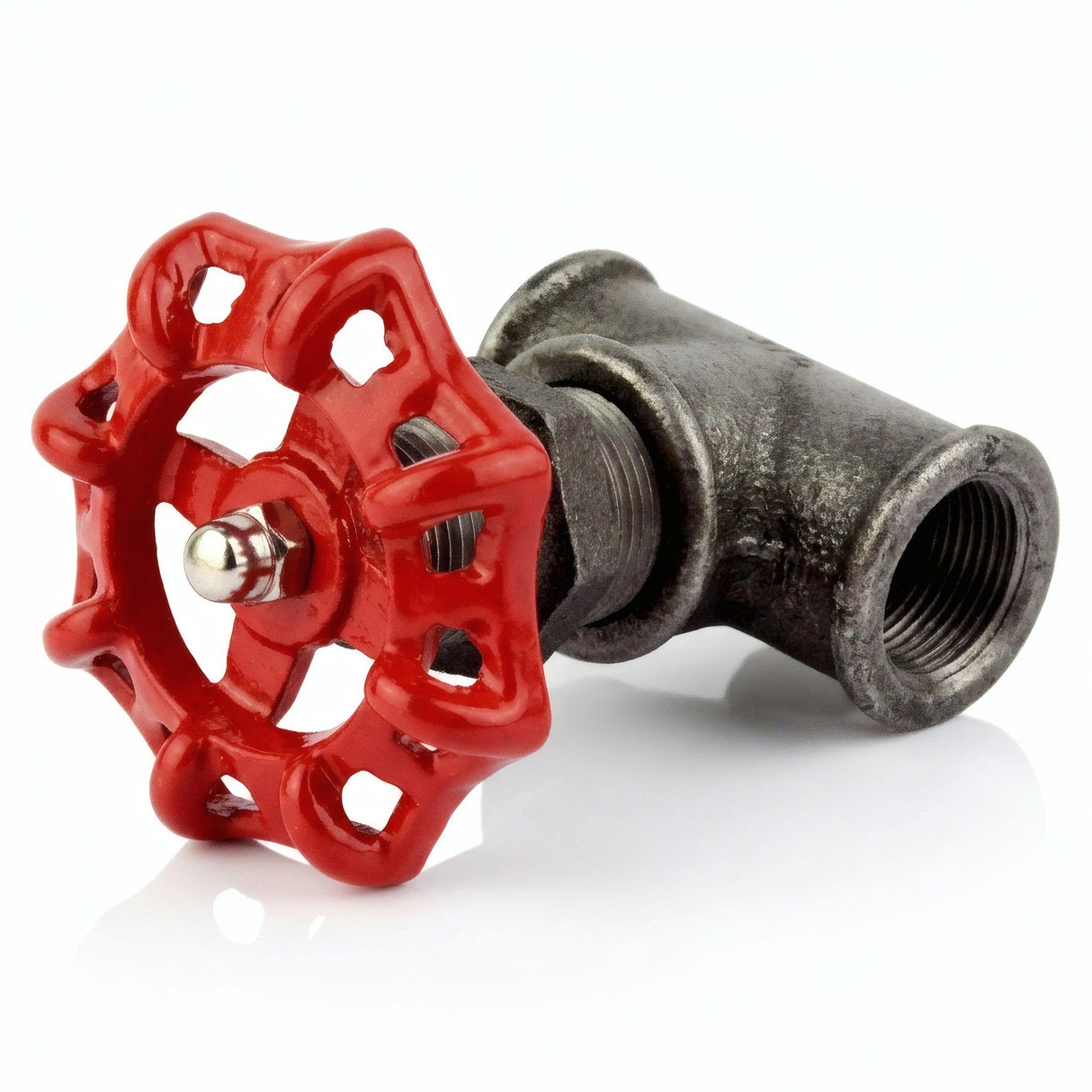 Raccord fonte 3/4'' style vanne avec volant rouge 72mm - photo produit fond blanc 2