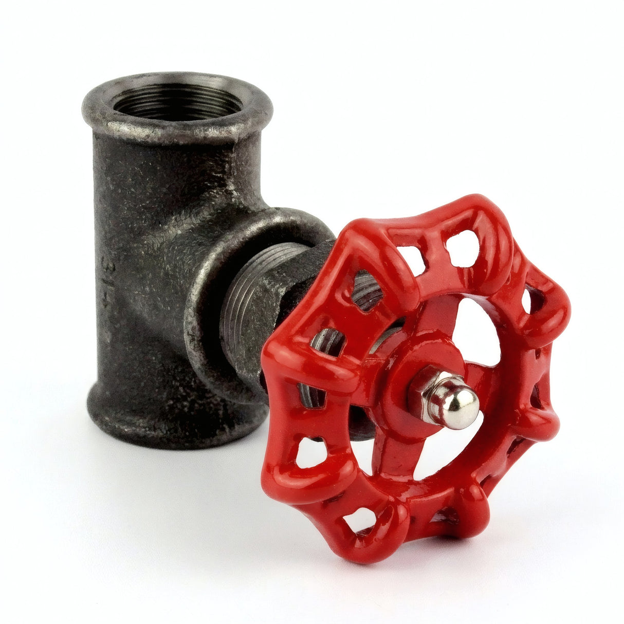 Raccord fonte 3/4'' style vanne avec volant rouge 72mm - photo produit fond blanc 4