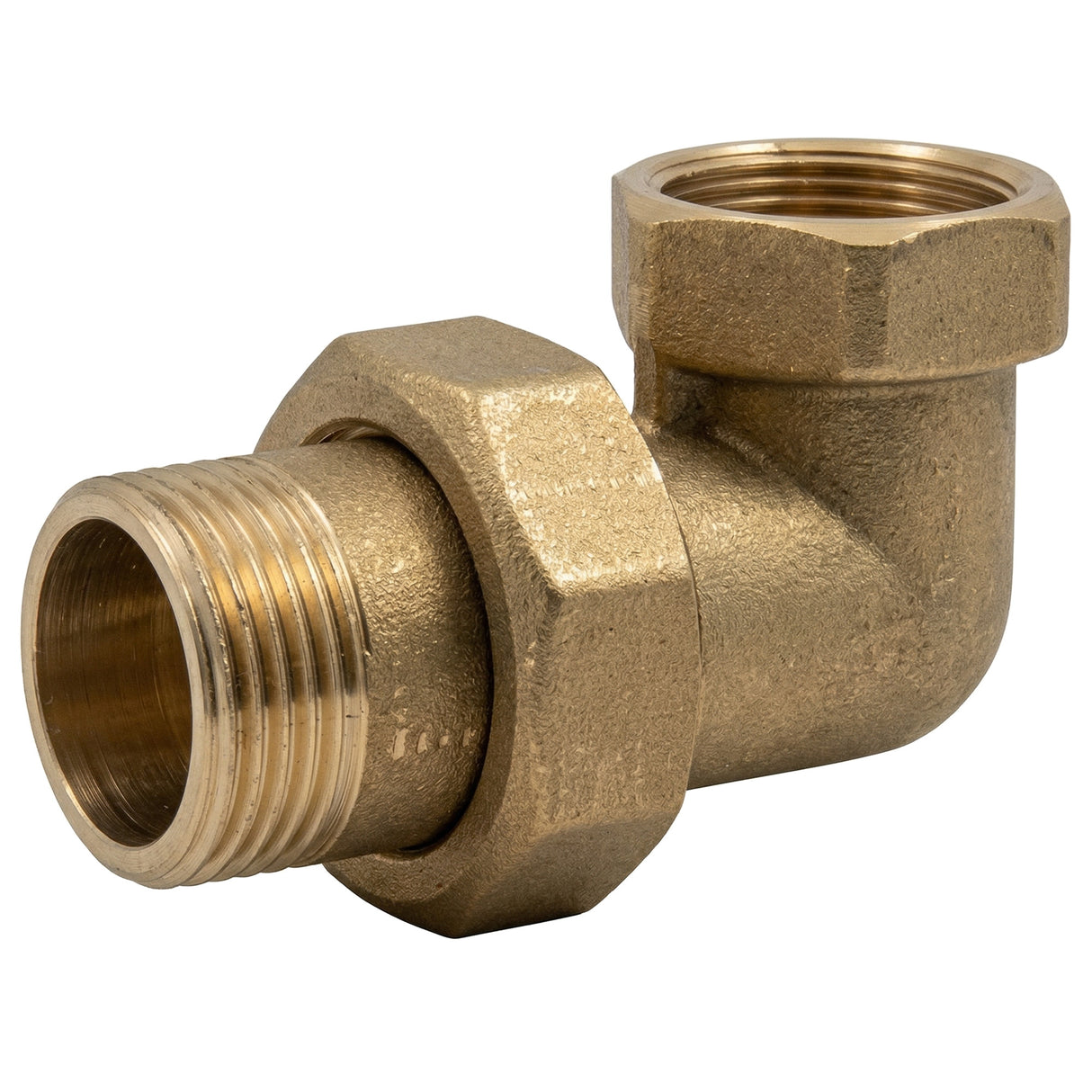 Accesorio unión codo macho-hembra de latón CW617N BSP - vista isométrica 3/4