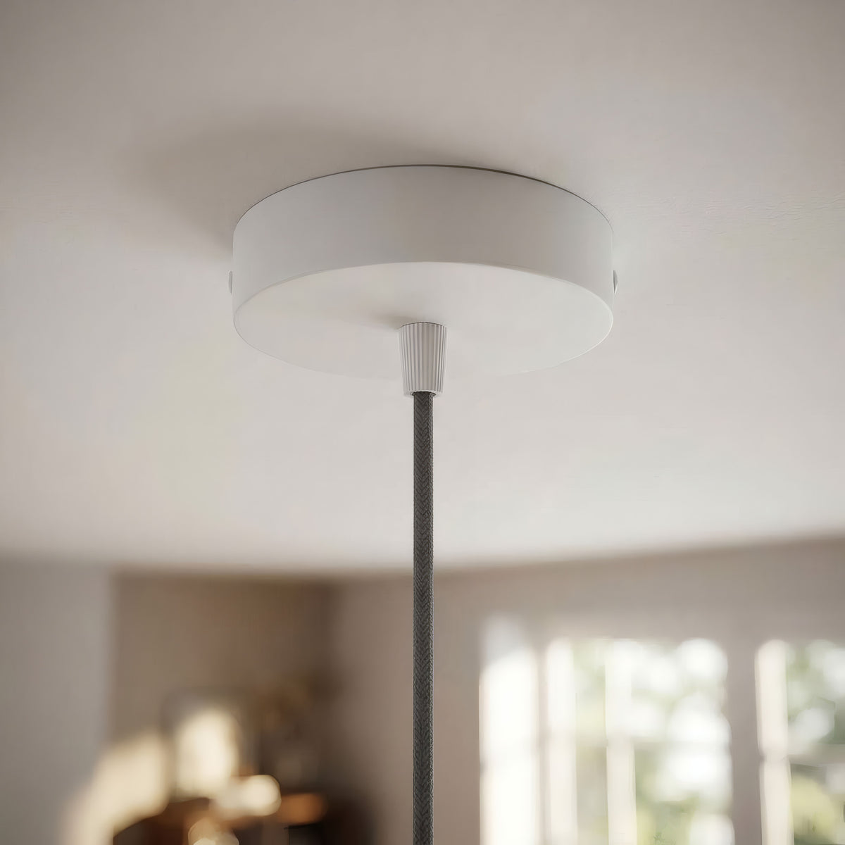 Florón cilíndrico de metal, Ø 120 mm — Cónico de termoplástico / Blanco mate