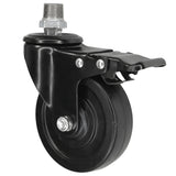 Rueda giratoria industrial negra de goma de 100 mm con freno, 1/2'' (15x21mm) macho, racor de hierro fundido galvanizado
