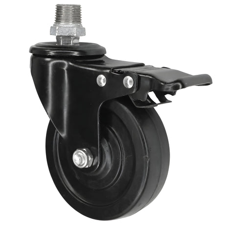 Rueda giratoria industrial negra de goma de 100 mm con freno, 1/2'' (15x21mm) macho, racor de hierro fundido galvanizado