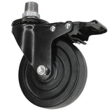 Rueda giratoria industrial negra de goma de 100 mm con freno, rosca macho, racor de hierro fundido galvanizado
