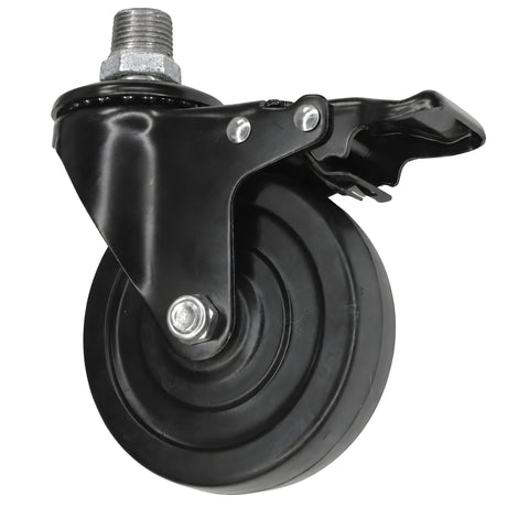 Rueda giratoria industrial negra de goma de 100 mm con freno, rosca macho, racor de hierro fundido galvanizado