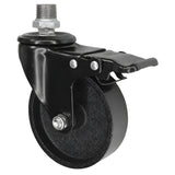 Rueda giratoria industrial negra de hierro fundido de 100 mm con freno, 1/2'' (15x21mm) macho, racor de hierro fundido galvanizado