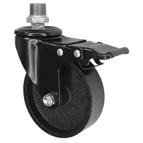 Rueda giratoria industrial negra de hierro fundido de 100 mm con freno, 1/2'' (15x21mm) macho, racor de hierro fundido galvanizado