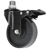 Rueda giratoria industrial negra de hierro fundido de 100 mm con freno, rosca macho, racor de hierro fundido galvanizado