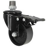 Rueda giratoria industrial negra de hierro fundido de 75 mm con freno, 1/2'' (15x21mm) macho, racor de hierro fundido galvanizado