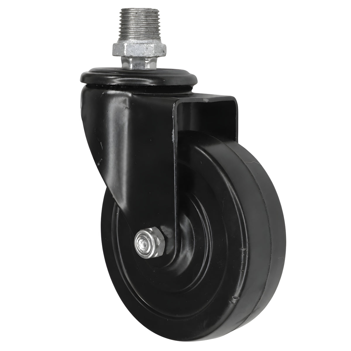 Rueda giratoria industrial negra de goma de 100 mm, 1/2'' (15x21mm) macho, racor de hierro fundido galvanizado