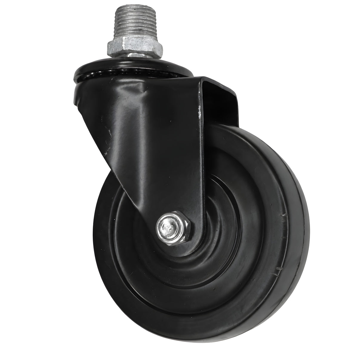 Rueda giratoria industrial negra de goma de 100 mm, rosca macho, racor de hierro fundido galvanizado