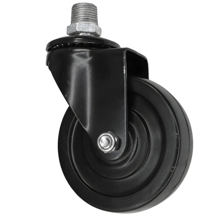 Rueda giratoria industrial negra de goma de 100 mm, rosca macho, racor de hierro fundido galvanizado