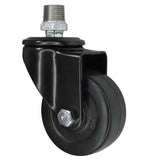 Rueda giratoria industrial negra de goma de 75 mm, rosca macho, racor de hierro fundido galvanizado