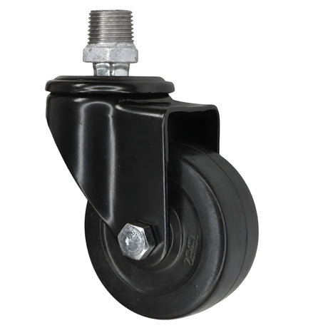 Rueda giratoria industrial negra de goma de 75 mm, rosca macho, racor de hierro fundido galvanizado