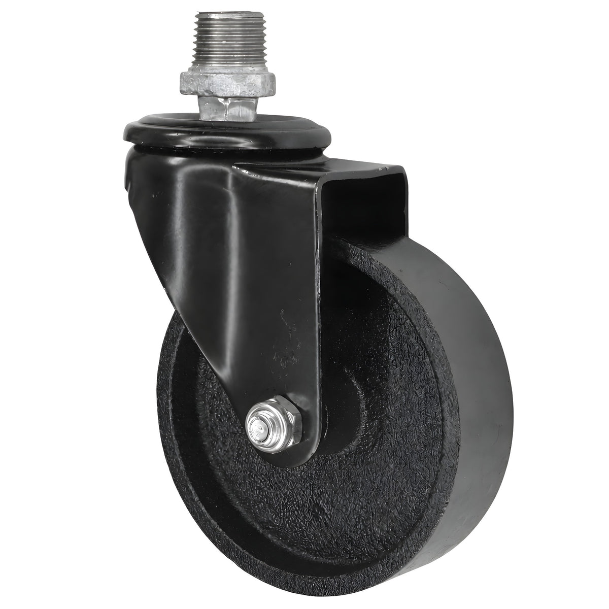 Rueda giratoria industrial negra de hierro fundido de 100 mm, 1/2'' (15x21mm) macho, racor de hierro fundido galvanizado